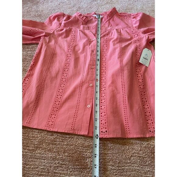 Time and Tru Coral Eyelet Long Sleeve Blouse Women’s Size M - Picture 5 of 9